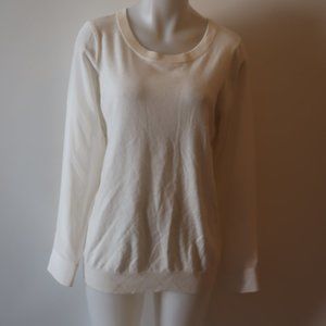 Womens Joie Cream Mixed Media Silk Sleeves Wool Cashmere Blend Sweater M *